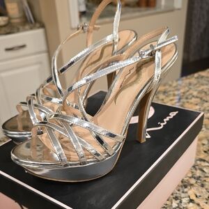 Nina Metallic Silver Strappy High Heel Sandals